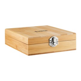 AMBITION Bolero Somelier Wine Opener Set Bamboo Box 4-Piece Set Wine Accessory Set Wine Corkscrew Wine Cork Drip Ring Wine Thermometer Wooden Box 16.5 x 14.5 x 5 cm