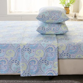URBONUR Full Sheets Set, 4 Piece Bedding Sheets & Pillowcases Set, Luxuriours Ultra Soft Cooling Bed Sheets, Deep Pocket 16 inch (Full, Paisley Blue)