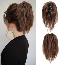 Benehair Claw Clip Messy Bun Hair Piece Straight Hair Bun Clip in Claw Ponytail Hairpieces Synthetic Hair Bun Extension Brown Hair Pieces for Women(Brown, 60g)