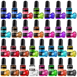 Epoxy Resin Pigment - 30 Colors Concentrated Liquid Epoxy Resin Dye, Transparent Resin Colorant for Resin Coloring, DIY Resin Jewelry Making, Resin Painting, Resin Art Crafts - 0.35oz/10ml Each