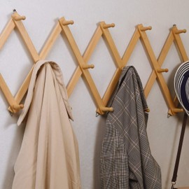 SKOLOO Accordion Wall Hanger, Modern Expandable Coat Rack Wall Mounted, Solid Wooden Wall Hat Rack, 20 Peg, Natural