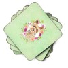 Caroline's Treasures CK4357FC Yorkie Green Flowers Foam Coaster Set of