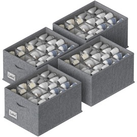 FHSQX 4 Pack Shoe Organizer for Closet,Foldable Shoe Organizer,Fits up to 48 Pairs,Storage Containers with Bottom Support for Shoes (Dark Grey, (16.5 * 12.6 * 9.5) x4)
