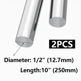 Eoiips 1/2" Diameter 304 Stainless Steel Round Rod Solid Rod 10" in Length, for DIY Metal Craft & Metal Working Hobbies, 2pcs