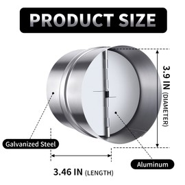 4 Inch Backdraft Damper Back Draft Vent Duct Shutter Blocker, Backflow Ducting Insert One-Way Airflow Preventer with Inline Springs Loaded Folding Blades, HVAC Extractor Range Fan Hood Deflector