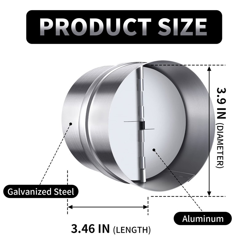 4 Inch Backdraft Damper Back Draft Vent Duct Shutter Blocker,