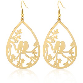 OZEL - Dangle Earrings for Women - Statement Teardrop Earrings 14K Gold White Gold Plated - Delicate Filigree Boho Earrings - Gold, Silver, Black (G_303876)