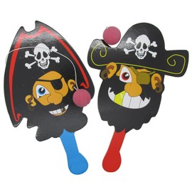 1 x Paddle Ball Game in Bag Pirate Wooden Bat with Ball on Rubber