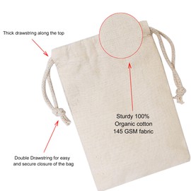BIGLOTBAGS 100Pcs 5 x 8 Inches Premium Cotton Muslin Double Drawstring Bags, Reusable Bag Natural Cotton Bags with Drawstring Produce Bags Bulk Gift Bag Jewelry Pouch for Party Wedding Home Storage