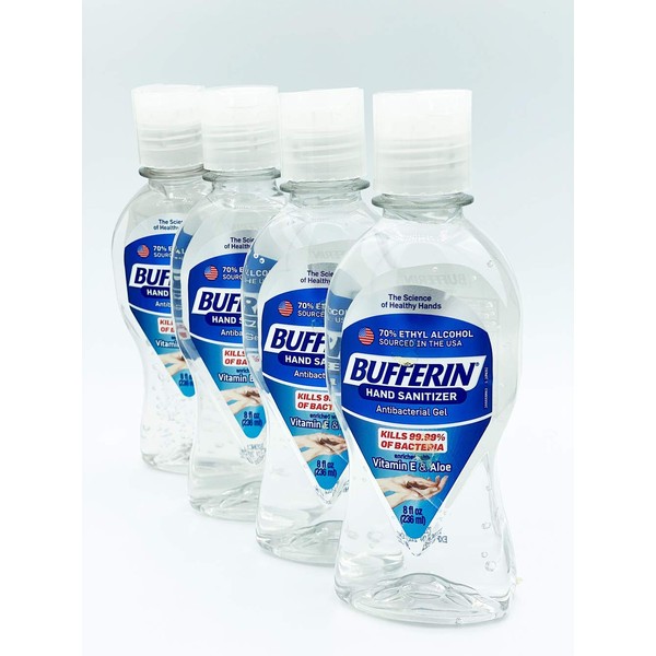 BUFFERIN Hand Sanitizer Gel with Aloe & Vitamin E, 8 Ounce (Pack of 4)