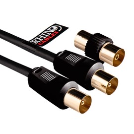 rhinocables Coaxial TV Aerial Cable with Gold-Plated Connectors | Male to Male RF Coax Lead with Female Adapter |Universally Compatible Fly Lead for HD/Standard TVs & Satellite Receivers (50m,Black)