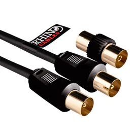 rhinocables Coaxial TV Aerial Cable with Gold-Plated Connectors | Male to Male RF Coax Lead with Female Adapter |Universally Compatible Fly Lead for HD/Standard TVs & Satellite Receivers (50m,Black)