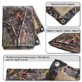 Tongcamo Camouflage Tarpaulin Waterproof 1.8 x 3 m Tarpaulin 130 g/m² Waterproof and Tear-Resistant Fabric Tarpaulin Cover Outdoor Truck Tarpaulin with Eyelets