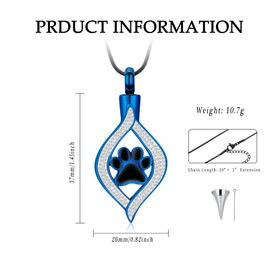 Cremation Jewelry Urn Necklace for Ashes,The Eye of My Heart Urn Necklace Keepsake with Dog/Cat Paw,Stainless Steel Necklace Memorial for Pet Men Women