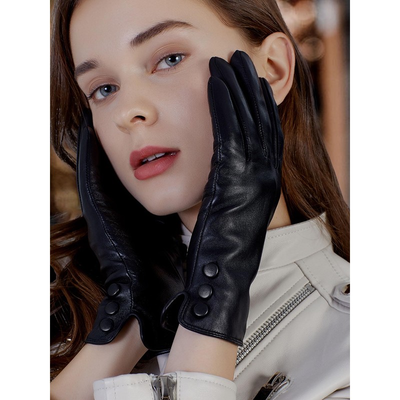 GSG SINCE 1998 Womens Chrome-free Leather Gloves Touchscreen Sheepskin Wool