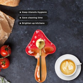 Leepenk Ceramic Mushroom Spoon Rest For Stove Top 2 Pack,Spoon Holder for Cooking,Spatula Holder,Utensil Rest for Kitchen Counter,Farmhouse Warming Gift