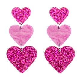 Adoshine Valentine's Day Heart Earrings Dangle Earrings Acrylic Cute Hot Pink Rave Earrings Eras Tour Concert Outfit Heart Shaped Earrings Women Gift