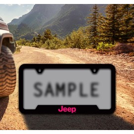 Jeep UV Printed in Tuscadero Pink Black Plated Plastic License Frame