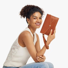 S-ZONE Leather Envelope Convertible Crossbody Bags for Women Wristlet Clutch Purses Small Shoulder Handbag with 2 straps