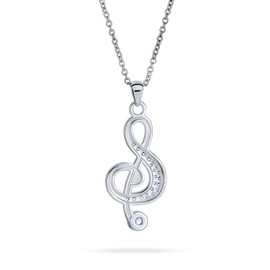 Music Teacher Student Pave Cubic Zirconia CZ Musician Treble Clef Musical Note Dangle Pendant For Women Teen Silver Plated