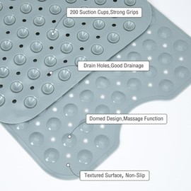 Naoloture Extra Long Bathtub Mat Non Slip, Mint Green Soft Bath Mat for Tub 40 x 16 Inch Full Size, Bath Tub Shower Mats for Bathroom Floor, Big Suction Cups and Drain Holes, Easy Washable, BPA Free