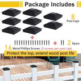 Goovilla - Tapones de poste de 4 x 4 pulgadas, color negro (real 3.5 x 3.5 pulgadas), paquete de 8 tapas de poste de valla con 16 tornillos y fácil instalación, resistentes al agua con acabado