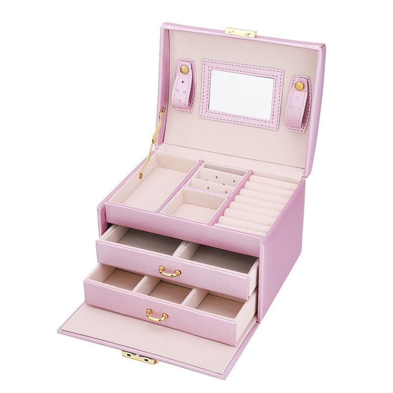 3 Tiers PU Leather Jewelry Storage Case Display Box Holder