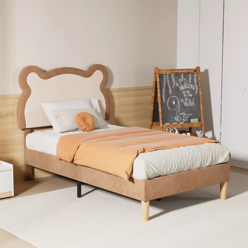 VECELO Cute Twin Bed Frame Velvet Kids Upholstered Bed Headboard