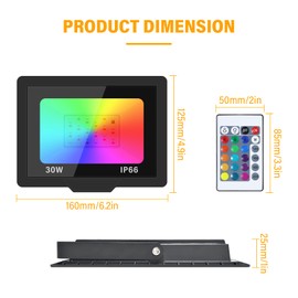 RIGIDON RGB Spotlight 30 W 3000 LM RGB LED Spotlight with Remote Control 16 Colours 4 Modes IP66 Waterproof RGBW Colour Changing Floodlight Outdoor for Party Garden Tree Landscape Disco Celebrations