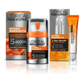 L'Oréal Paris Men Expert Hydra Energetic Kit Anti-Fatiga con Crema Hidratante 24h 50 ml y Roll On Anti-Ojeras Efecto Hielo 10 ml, con Vitamina C y Caf
