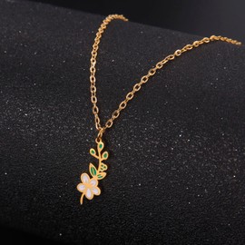 kkjoy Birth Month Flower Necklace Stainless Steel May Birth Flower Hawthorn Drip Oil Pendant Necklace Best Friend Necklace Jewellery Gifts for Women Girls
