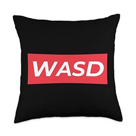 Merch For Gamers WASD Keyboard for Gaming Computer/PC Gamer Throw Pillow, 18x18, Multicolor