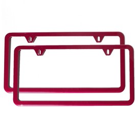 Set of 2 License Plate Frames Holders Red Finished Powder Coated Slim Style 2 Screw Holes …