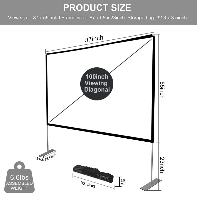 SKERELL Outdoor Projector Screen with Stand 100 Inch: Portable Projection