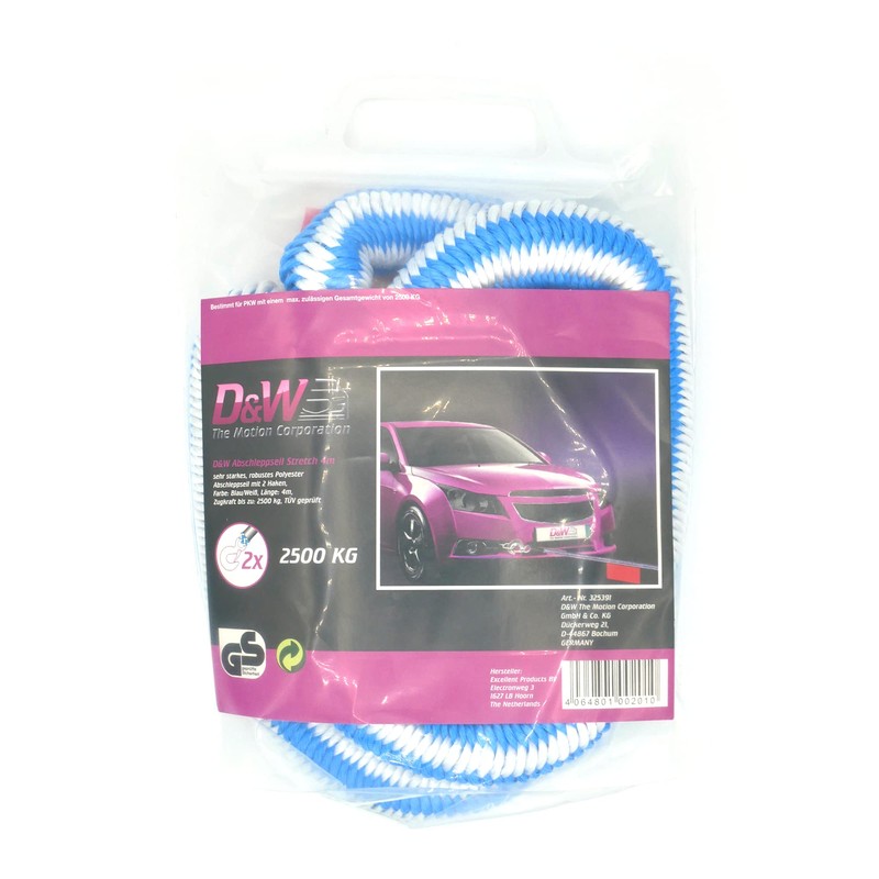 D&W Stretch Tow Rope 4 m 2500 kg, Blue/White