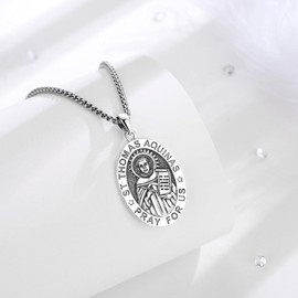 EUDORA S925 Sterling Silver ST Thomas Aquinas Necklace for Women Men, Vintage Saint Thomas Aquinas Amulet Pendant Medal for Protection Christian Catholic Jewelry Gifts for Women Mens, 22+2inch