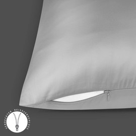 Fittia 2er-Set Satin Kissenbezug Premium Kopfkissenbezug Kissenhülle Haar- und Hautpflege Seidig mit Reißverschluss, Hellgrau, 40x80cm