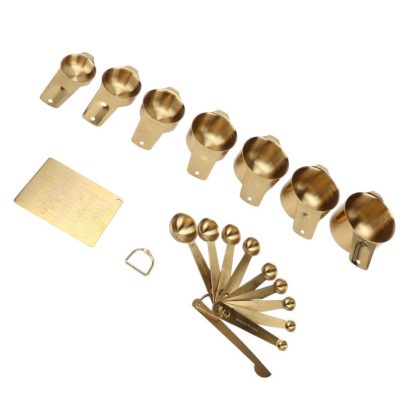 18PCS Measuring Cup Stainless Steel Gold Coffee Spoon Cup Set