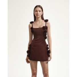 JW PEI Women's Elaina Pink Rosette Applique Mini Dress - Chocolate Brown