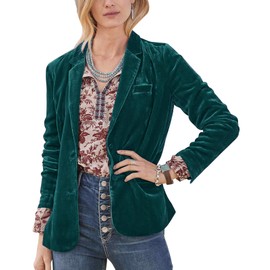 MINTLIMIT Womens Velvet Treasure Green Blazer Notched Lapel Long Sleeve Jacket Suit Blazer Lapel Buttons Blazer for Daily/Work,2XL