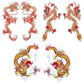 BEUNITONE 3 Pairs Chinese Gold Dragon Iron/Sew on Patches for Men Women Vintage kung fu Dragon Patches Embroidery Appliques for Clothing Bags Jackets Jeans DIY Accessory Craft Clothes Decoration