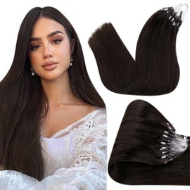 Hetto Micro Ring Extensions, Real Hair Brown Micro Ring Extensions, Remy Real Hair Natural Micro Ring Real Hair Extensions,Darkest Brown #2 50 g 40 cm