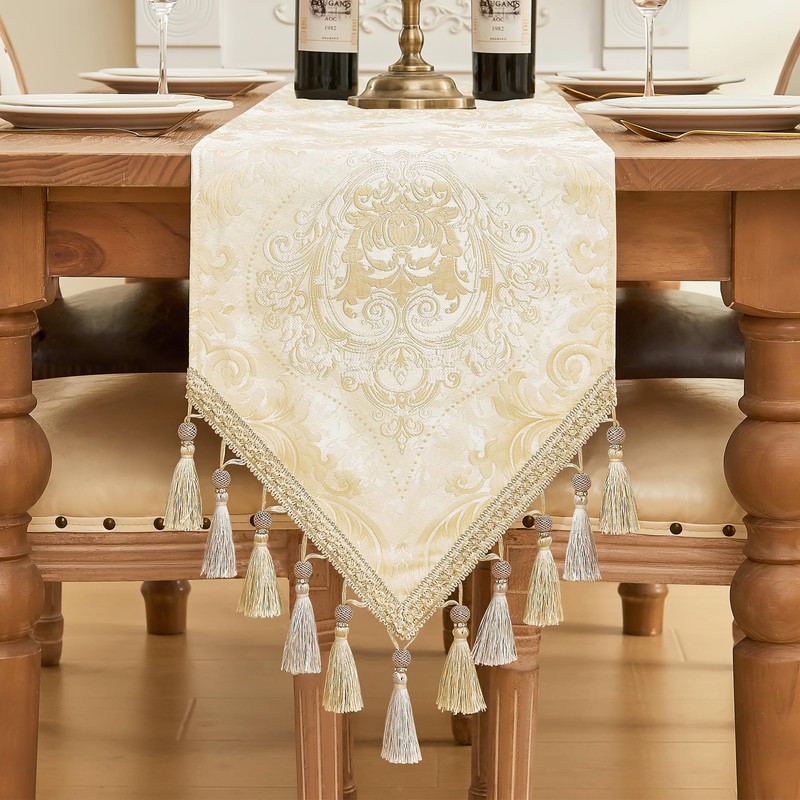 TOPLUXE Table Runner with Tassels, Jacquard Table Runner for Dining