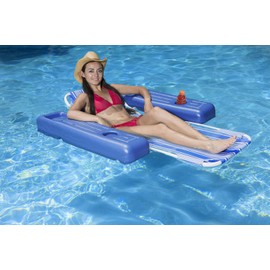 Poolmaster Caribbean Heavy-Duty Retro Floating Chaise Pool Lounger Recliner with Beverage Holders and All-Weather Fabric