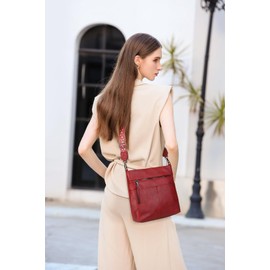 Gladdon Handbags for women, women's handbag, shoulder bag women's medium, crossbody bag, leather handbags, multi pocket bag, shoulder bag with wide shoulder straps, jacquard fabric, red, M, Retro