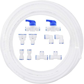 RUNCCI-YUN 10 m Universal Water Inlet Line Fridge Connection Set, RO Water Filter Fitting, for 1/4 Inch (6 mm) Hose, Fridge Hose, Water Hose (Y + T + I + L Type + Shut-off Valve)