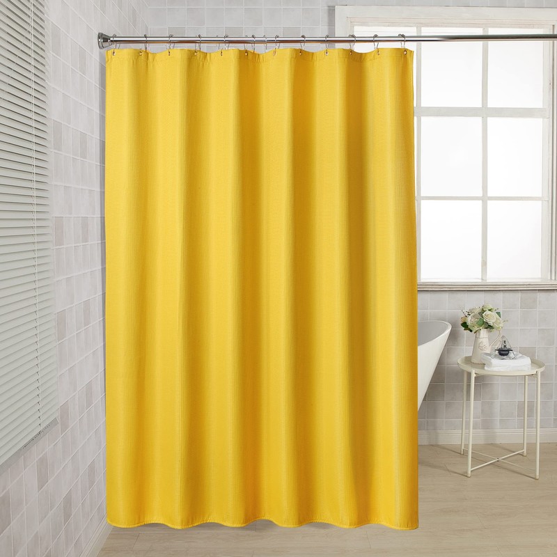 AmazerBath Waffle Shower Curtain, Bright Yellow Shower Curtain Fabric with