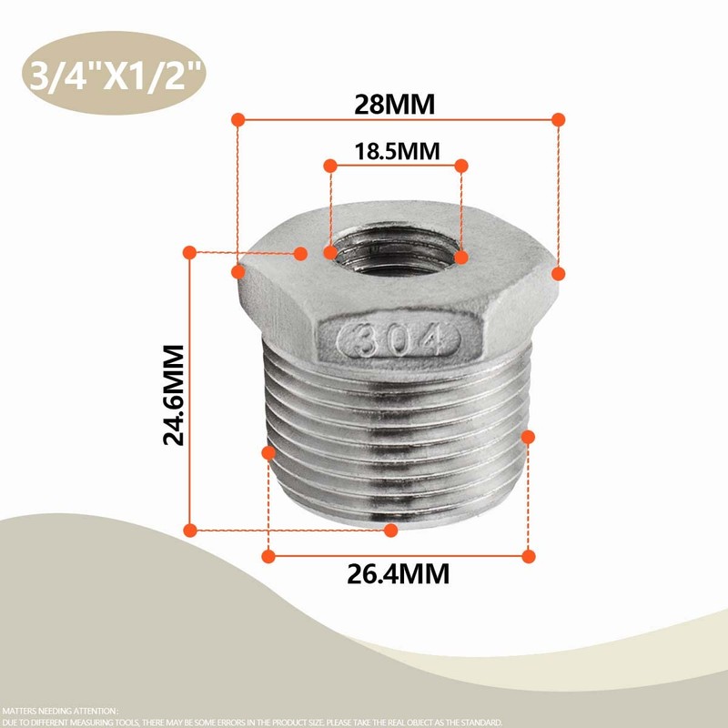 Bwintech 6 Pieces 3/4 Inch Male Thread to 1/2 Inch