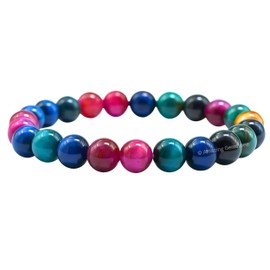 Amazing Gemstone Multi Cat's Eye Bracelet for Women Men's Gifts - Protection Healing Crystal Bracelet - 8mm Gemstones Beaded Stretchable Bracelet Pulseras Para Hombres Mujer Stocking Stuffers