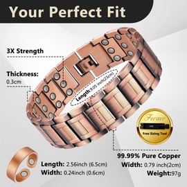 Feraco Copper Bracelets for Men & Copper Ring-Pure Copper Magnetic Bracelet with 57 Ultra Powerful 3500 Gauss Neodymium Magnets,Adjustable Wrist Bracelet,Gifts for Men (Copper with Ring)